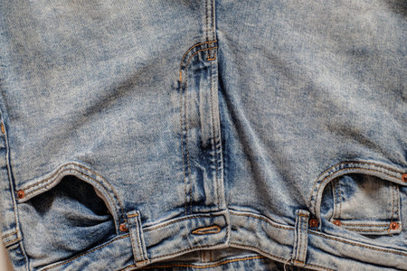 Details from jeans pants with seams and pocketsの写真素材
