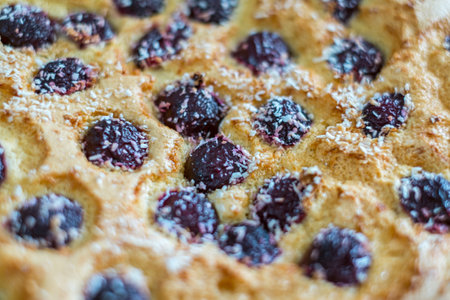 Fresh baking cake with cherry on topの写真素材