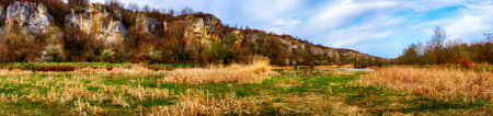 Panoramic view over the Rusenski Lom national park, Malki Lom river, Ruse district, Svalenika village, Bulgariaの写真素材