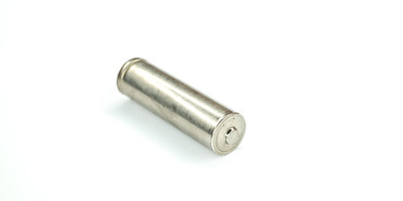 Silver AA batteries on a white background