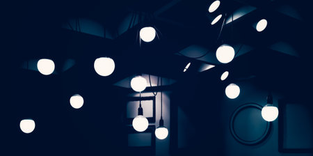 white abstract lights in the blue roomの写真素材