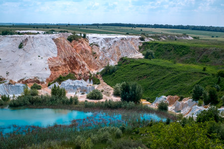 Abandoned Kaolin quarry with white plaster material, Vetovo village area, Bulgaria