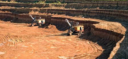 Old Kaolin quarry excavators, Vetovo village area, Bulgaria.の写真素材