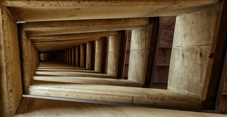 Artistic spiral staircase seen from aboveの写真素材