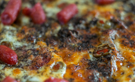 Close up view of fresh and very tasty pizzaの写真素材