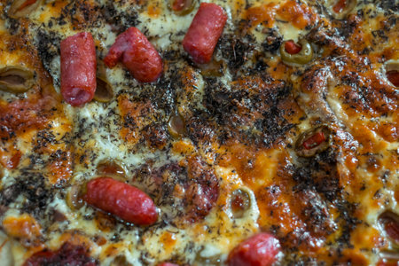 Close up view of fresh and very tasty pizzaの写真素材