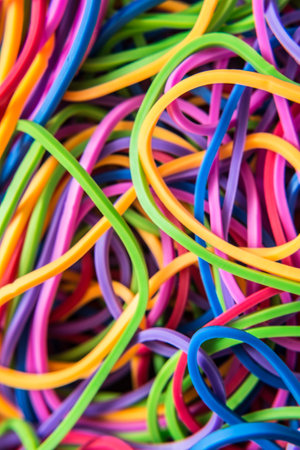 Colorful rainbow colors rubber bandsの写真素材