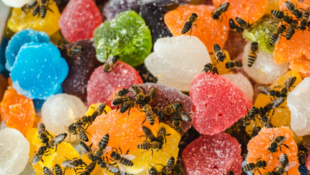 bees on jelly mix sugar roll up sweet jelly and flavor fruitの写真素材