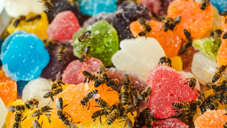 bees on jelly mix sugar roll up sweet jelly and flavor fruitの写真素材