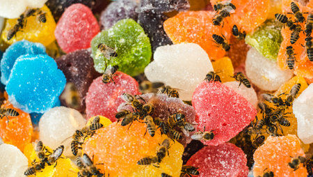 bees on jelly mix sugar roll up sweet jelly and flavor fruitの写真素材