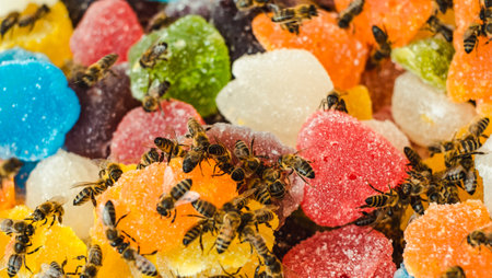 bees on jelly mix sugar roll up sweet jelly and flavor fruitの写真素材