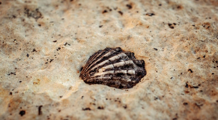 a shell fossil embedded in the stoneの写真素材