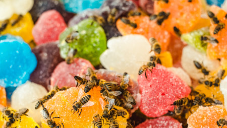 bees on jelly mix sugar roll up sweet jelly and flavor fruitの写真素材