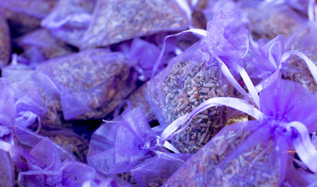 bags with dried lavenderの写真素材