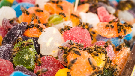bees on jelly mix sugar roll up sweet jelly and flavor fruitの写真素材