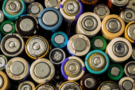 Group of used disposable drain batteries of various sizeの写真素材