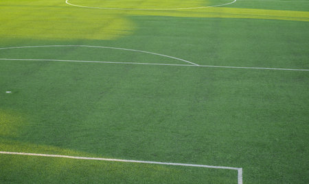 football field with white markingの写真素材