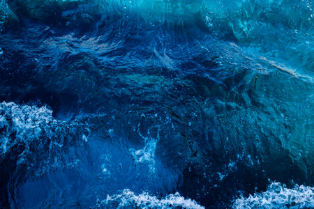 Seething Mediterranean sea water, top view in the open seaの写真素材