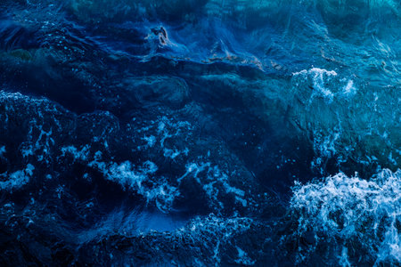 Seething Mediterranean sea water, top view in the open seaの写真素材