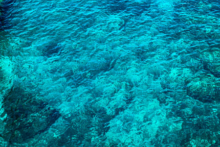 Seething Mediterranean sea water, top view in the open seaの写真素材