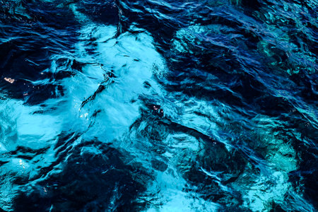 Seething Mediterranean sea water, top view in the open seaの写真素材