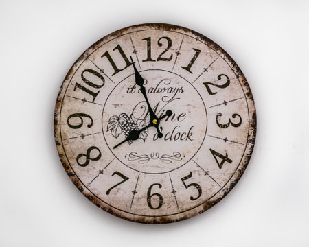 old wall clock on white backgroundの写真素材
