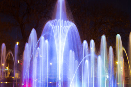 The colorful of fountain at nightの写真素材