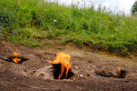The living fires of Lopatari village, Buzau county, Romaniaの写真素材