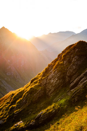 sunrise on Fagaras mountain ridges, Ropmaniaの写真素材