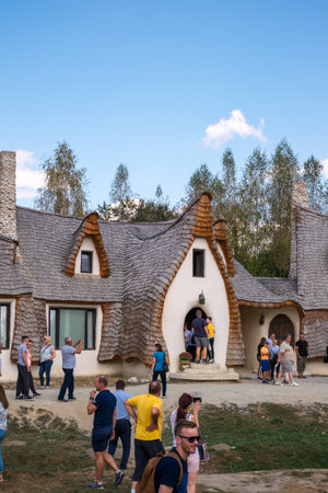 Porumbacu Village, Romania - 14 September 2019. people visiting Clay Castle of the Fairy Valley in Porumbacu de Sus, Romaniaのeditorial素材