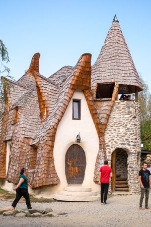 Porumbacu Village, Romania - 14 September 2019. people visiting Clay Castle of the Fairy Valley in Porumbacu de Sus, Romaniaのeditorial素材