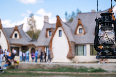 Porumbacu Village, Romania - 14 September 2019. people visiting Clay Castle of the Fairy Valley in Porumbacu de Sus, Romaniaのeditorial素材