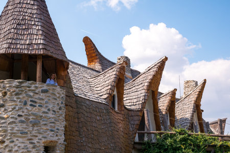 Porumbacu Village, Romania - 14 September 2019. people visiting Clay Castle of the Fairy Valley in Porumbacu de Sus, Romaniaのeditorial素材