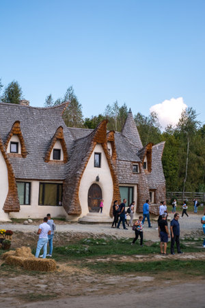 Porumbacu Village, Romania - 14 September 2019. people visiting Clay Castle of the Fairy Valley in Porumbacu de Sus, Romaniaのeditorial素材