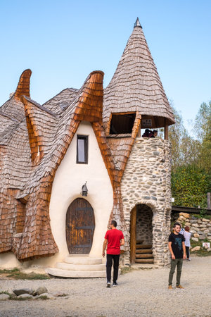 Porumbacu Village, Romania - 14 September 2019. people visiting Clay Castle of the Fairy Valley in Porumbacu de Sus, Romaniaのeditorial素材