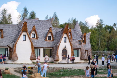 Porumbacu Village, Romania - 14 September 2019. people visiting Clay Castle of the Fairy Valley in Porumbacu de Sus, Romaniaのeditorial素材