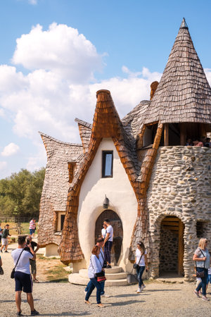 Porumbacu Village, Romania - 14 September 2019. people visiting Clay Castle of the Fairy Valley in Porumbacu de Sus, Romaniaのeditorial素材