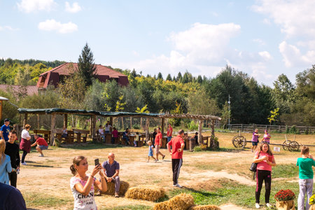 Porumbacu Village, Romania - 14 September 2019. people visiting Clay Castle of the Fairy Valley in Porumbacu de Sus, Romaniaのeditorial素材