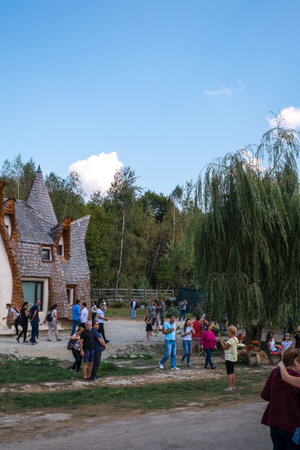 Porumbacu Village, Romania - 14 September 2019. people visiting Clay Castle of the Fairy Valley in Porumbacu de Sus, Romaniaのeditorial素材