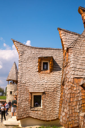 Porumbacu Village, Romania - 14 September 2019. people visiting Clay Castle of the Fairy Valley in Porumbacu de Sus, Romaniaのeditorial素材
