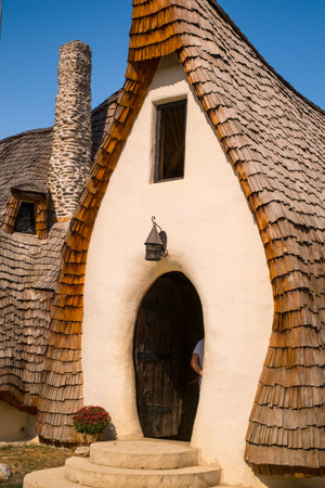 Porumbacu Village, Romania - 14 September 2019. people visiting Clay Castle of the Fairy Valley in Porumbacu de Sus, Romaniaのeditorial素材