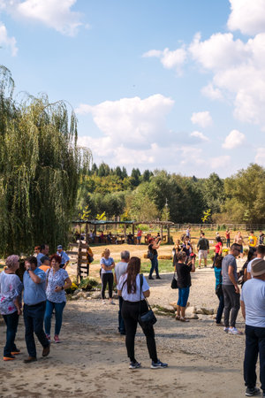 Porumbacu Village, Romania - 14 September 2019. people visiting Clay Castle of the Fairy Valley in Porumbacu de Sus, Romaniaのeditorial素材