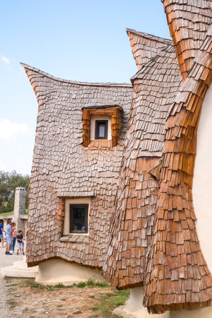 Porumbacu Village, Romania - 14 September 2019. people visiting Clay Castle of the Fairy Valley in Porumbacu de Sus, Romaniaのeditorial素材