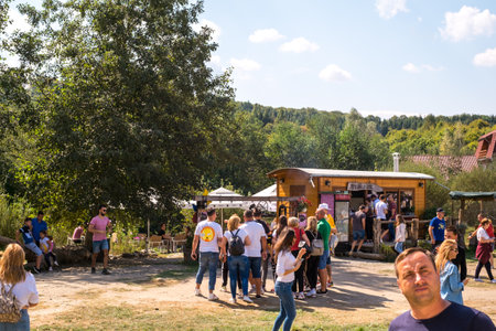 Porumbacu Village, Romania - 14 September 2019. people visiting Clay Castle of the Fairy Valley in Porumbacu de Sus, Romaniaのeditorial素材