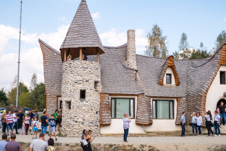 Porumbacu Village, Romania - 14 September 2019. people visiting Clay Castle of the Fairy Valley in Porumbacu de Sus, Romaniaのeditorial素材