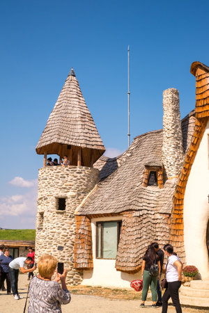Porumbacu Village, Romania - 14 September 2019. people visiting Clay Castle of the Fairy Valley in Porumbacu de Sus, Romaniaのeditorial素材