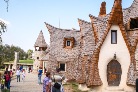 Porumbacu Village, Romania - 14 September 2019. people visiting Clay Castle of the Fairy Valley in Porumbacu de Sus, Romaniaのeditorial素材