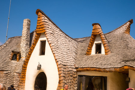 Porumbacu Village, Romania - 14 September 2019. people visiting Clay Castle of the Fairy Valley in Porumbacu de Sus, Romaniaのeditorial素材