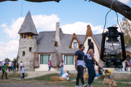 Porumbacu Village, Romania - 14 September 2019. people visiting Clay Castle of the Fairy Valley in Porumbacu de Sus, Romaniaのeditorial素材