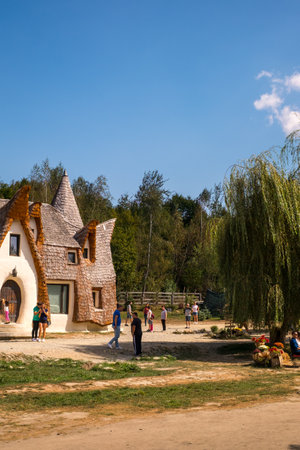Porumbacu Village, Romania - 14 September 2019. people visiting Clay Castle of the Fairy Valley in Porumbacu de Sus, Romaniaのeditorial素材